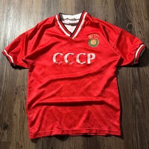 Vintage CCCP USSR Russia Soccer Jersey T-Shirt Red Short‎ Sleeve Mens Size S
